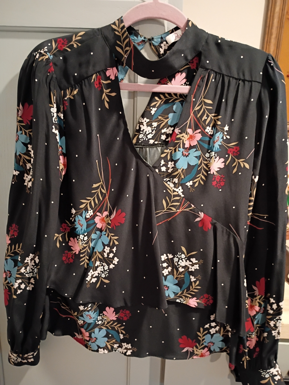 Parker Black Floral Keyhole Wrap Blouse